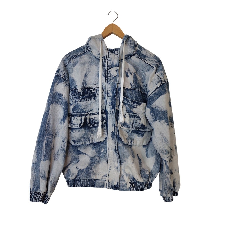Oli & Hali Acid Wash Oversized Denim Hooded‎ Jacket Utility Bomber Size Small